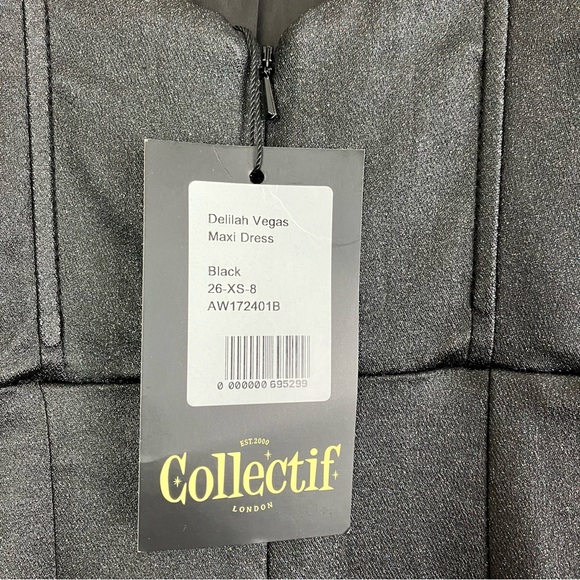 SOLD Collectif Black Glitter Maxi Prom Dress - Leather Look Mermaid Gown XS - Picture 15 of 16